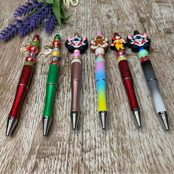 Handcrafted Christmas Pens Beaded Unique Artisan Gifts Office Accessories - Picture 2 of 8